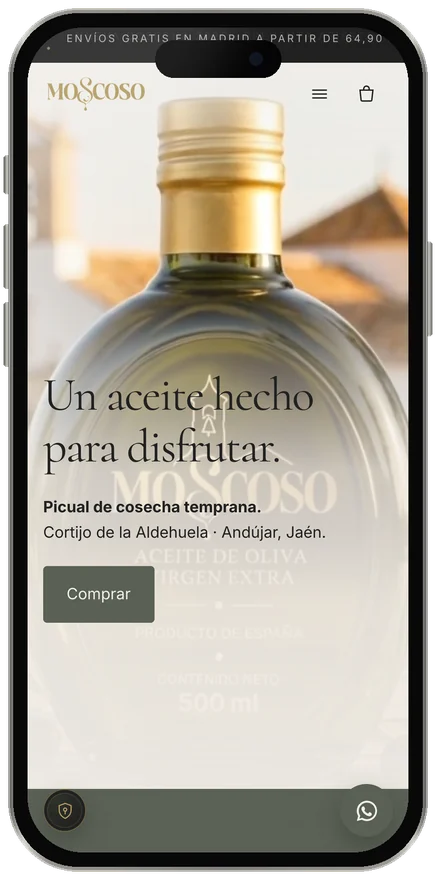 Hero móvil: «Un aceite hecho para disfrutar.» y botón Comprar