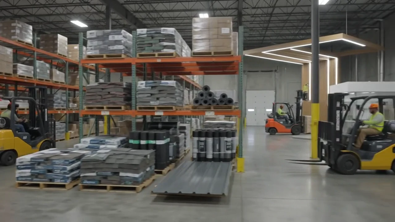 Almacén de material de cubiertas en el caso de BRS Roofing Supply