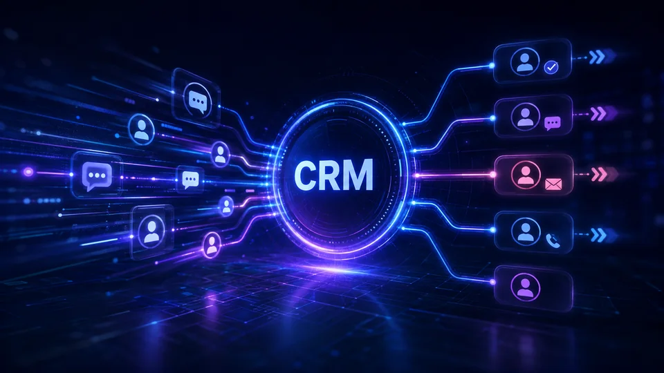 Sistema CRM centralizando leads y conectando comunicaciones, seguimiento y automatización comercial.